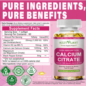 Suplement ​Calcium Supplements for Women Softgels, High Absorption Calcium Citrate Supplement Essential Mineral Calcium 1200 mg with Vitamin D3 Magnesium for Bone Health Support - VelvetGlow USA