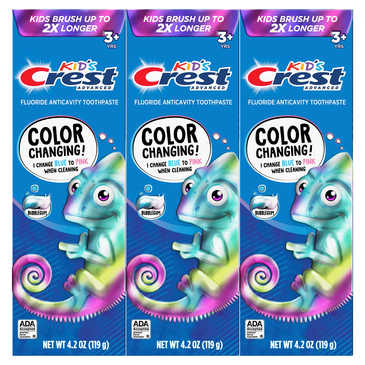 Suplement ​Crest Advanced Kid's Fluoride Toothpaste, Bubblegum Flavor, 4.2 oz, 3 Count, Color-Changing Anticavity Toothpaste - VelvetGlow USA