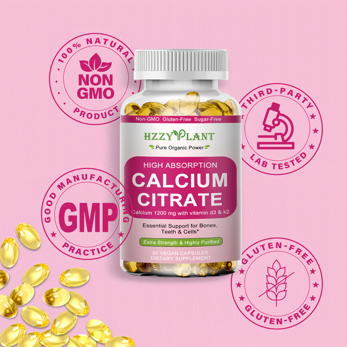 Suplement ​Calcium Supplements for Women Softgels, High Absorption Calcium Citrate Supplement Essential Mineral Calcium 1200 mg with Vitamin D3 Magnesium for Bone Health Support - VelvetGlow USA
