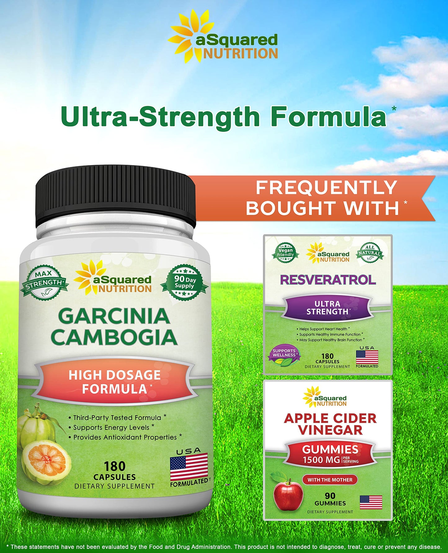 aSquared Nutrition Garcinia Cambogia 1600mg-180 Capsules-Natural Pure Extract Pills for Brain Health- Standardized Ultra HCA & Garcinia Cambogia Supplement